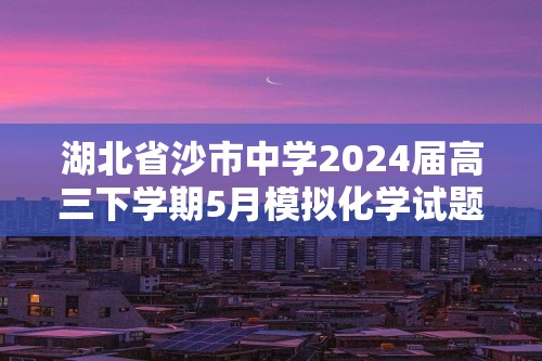 湖北省沙市中学2024届高三下学期5月模拟化学试题（原卷版+解析版）