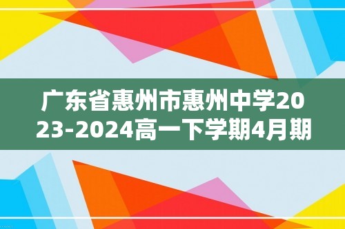 广东省惠州市惠州中学2023-2024高一下学期4月期中考试化学试题（答案）