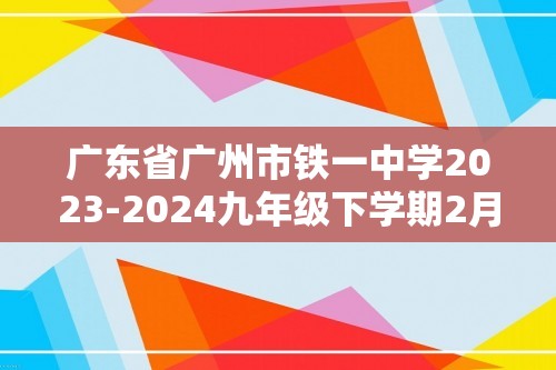 广东省广州市铁一中学2023-2024九年级下学期2月月考化学试题（图片版无答案）