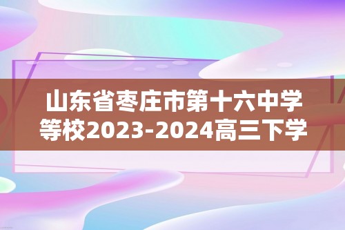 山东省枣庄市第十六中学等校2023-2024高三下学期5月（一模）考试化学试题（无答案）